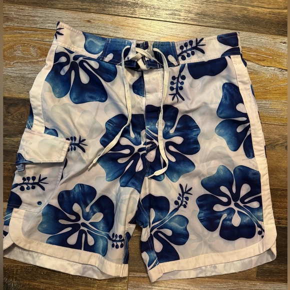Blue Floral Men's Swim Shorts by Blue Curl - Picture 1 of 4